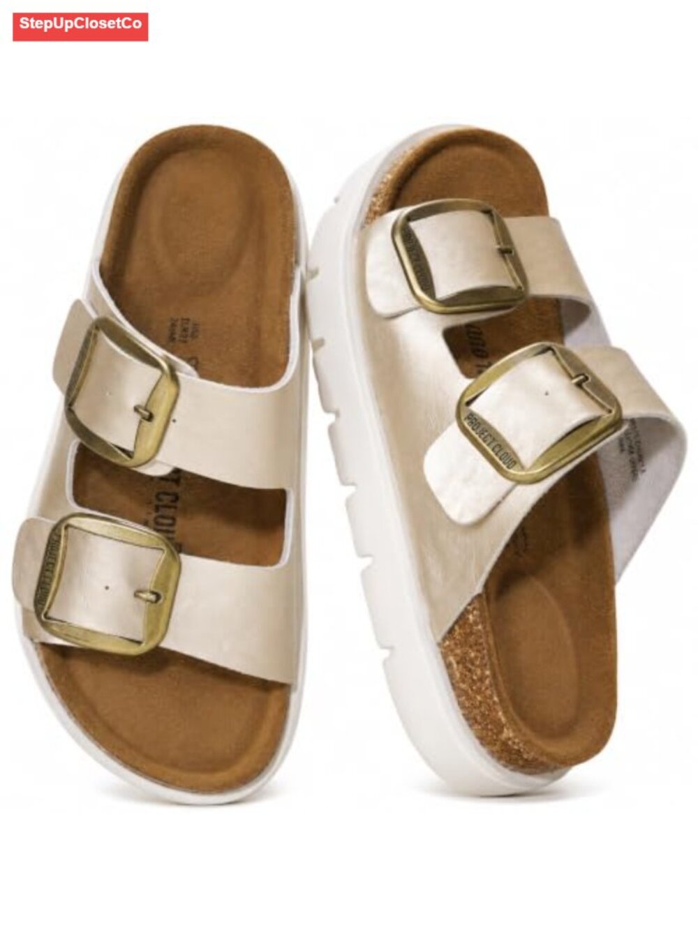 Genuine Leather Platform Wedge Sandals with Cork Footbed